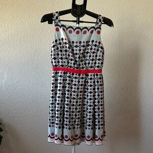 Ana Sui Vintage Stylish Geometric Print Dress - Red and Black